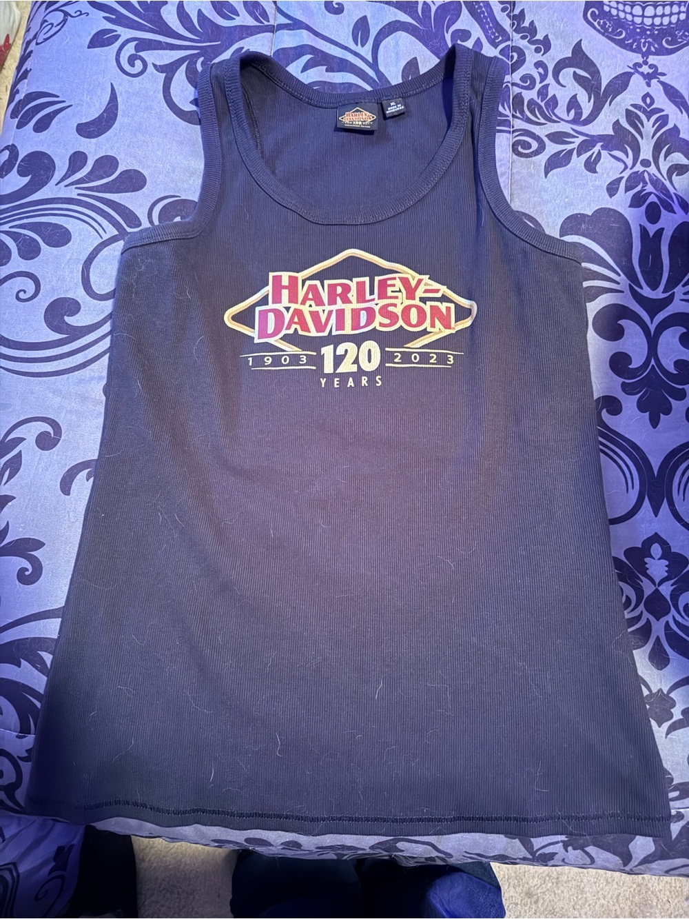 120th year anniversary ribbed Harley-Davidson Black Tank Top with Gold & Red